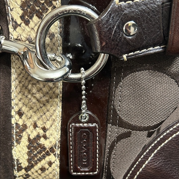 Vintage Coach Hampton Signature Carryall Bag Shoulder Purse Brown/Cream Snake. - Picture 7 of 15